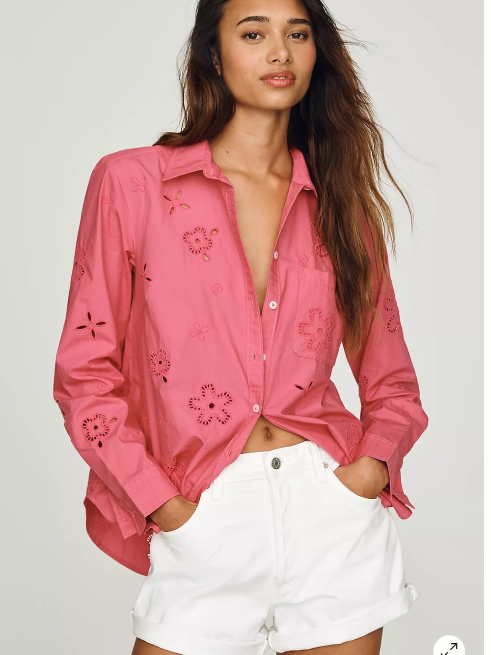 Anthro | Maeve Kate Cotton Eyelet Buttondown Shirt Floral Cotton Embroidery